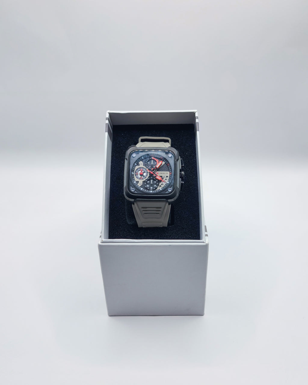 Curren Square Chronograph, Grey Silicone