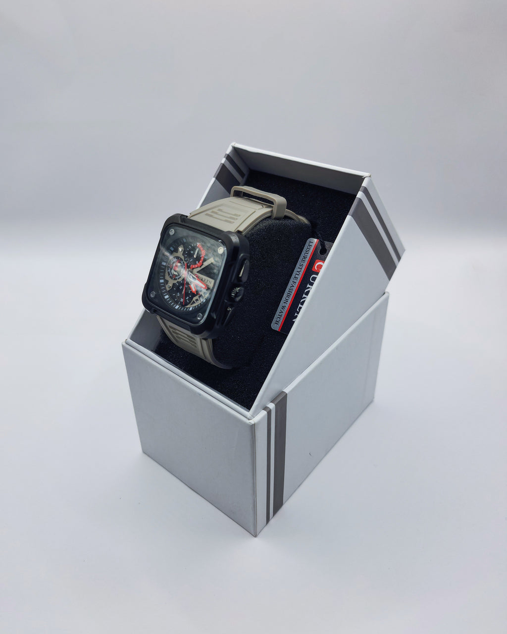 Curren Square Chronograph, Grey Silicone