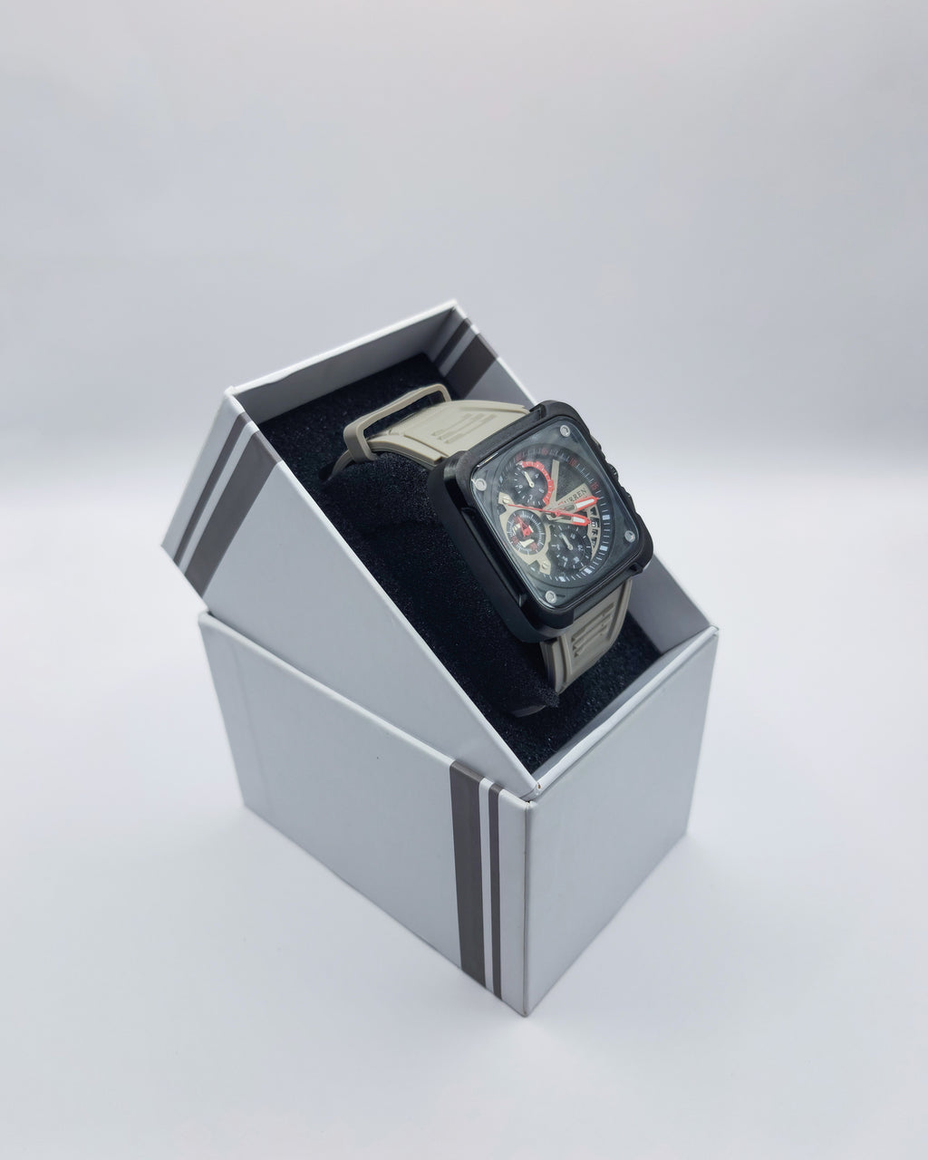 Curren Square Chronograph, Grey Silicone