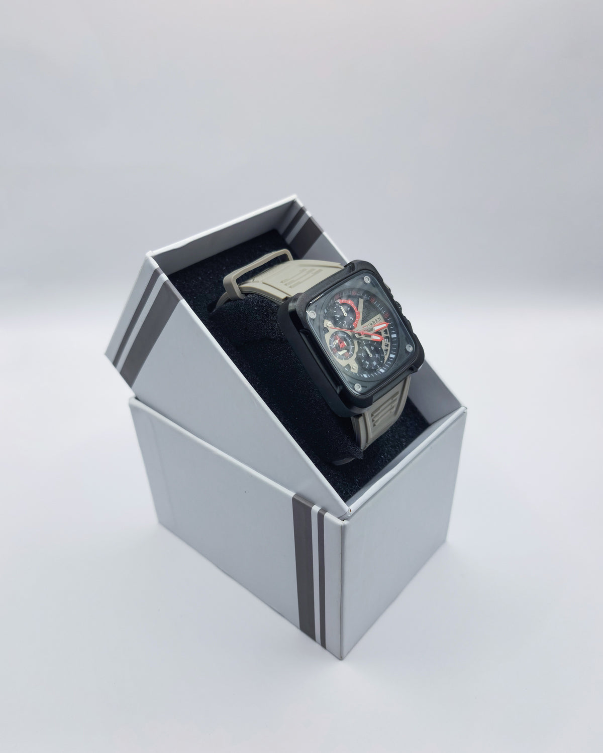 Curren Square Chronograph, Grey Silicone